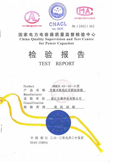 自愈式并聯(lián)電容器檢驗(yàn)報(bào)告